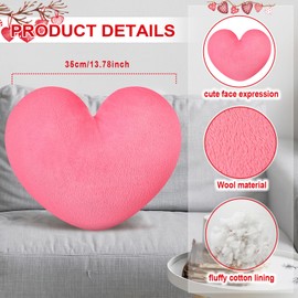 Suzile 4 Pcs Heart Pillows Valentine's Day Heart Shape Pillows Cushion Plush Love Pillow Valentine Decorative Heart Throw Pillow for Friends Living Room Dining Office Sofa Chairs, 14"