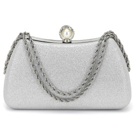 SUIKIHUM Luxury Glitter Clutch Purse for Women, Sequin Evening Bag with Pearl, Sparkly Wedding Handbag for Bride Party Formal, Silver