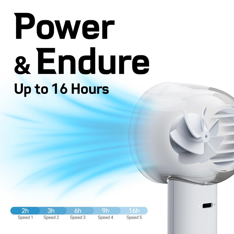 Bluefeel Portable Handheld Turbo Fan, 5-Speed Mini Personal Fan with