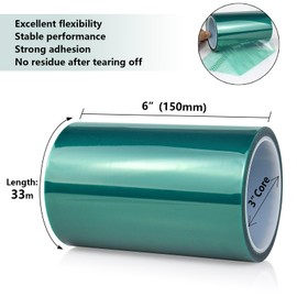 BOMEI PACK Polyester High Temperature Masking Tape 6 inches x 108 Feet, Green PET Tape, Thermal Silicone Adhesive Tape, Epoxy Release Tape Ideal for Painting, Powder Coating, Circuit Boards