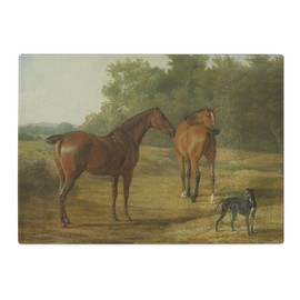 Kitchen Chopping Board Glass - Jacques-Laurent Agasse Horses and Hound - Textured Worktop Saver Cutting Board - Heat Resistant, Shatterproof and Hygenic - 28.5 x 20 cm