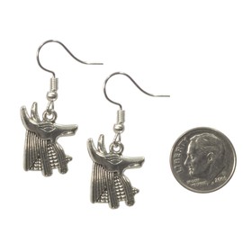 Earrings, Anubis Egyptian God of the Underworld Antique Silver Colored Dangle Earrings + GIFT BAG