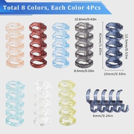 SOFPLATE 1 Box 32Pcs 8 Colors 5 Ring Plastic Loose Leaf Binder Rings Book Binding Spiral Rings Crystal Binding Spines Combs Snap Split Hinged Clamp for DIY Travel Diary Scrapbook Notebook Photo Album