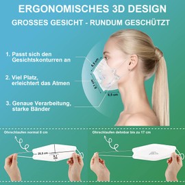 TubeRoo FFP2 Mask Large Head White Fish Shape Pack of 15 Masks, CE Certified, Soft Ear Loops Bands Respirator Mask