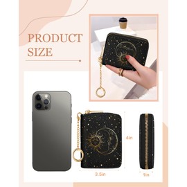 Bistup Credit Card Holder for Women Cute Small for Ladies Teen Girls Female Rfid Leather Cardholder Wallets with Keychain Accordion Organizer Purse Sun and Moon Girly Aesthetic Print Unique Zipper