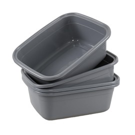 Lasbily 16 Quart Rectangular Plastic Wash Basins, Grey Plastic Dish Pan, 4 Pack