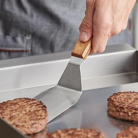 TrueCraftware- 4" x 5" Stainless Steel Hamburger Turner Spatula with Wooden Handle- Griddle Scraper Pancake Flipper Hamburger Turner for Outdoor Barbecue Turners Tools Food Service Restaurants