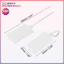 PATIKIL 100Pcs Blank Waterproof Plastic Tags, Label Seal Shipping Tags Key Storage Marker Ties Hang Tags Reusable Writable with Zip Tie for Labeling Luggage, White 2.48 x 1.46 Inch