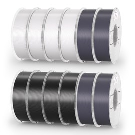 AMOLEN PLA+ Filament 1.75mm 12kg Bundle Pack (12 Spools) - Black White Grey 3D Printer Filament, High Speed and Toughness PLA PRO for FDM Printers, Improved Rigidity 3D Printing Supplies