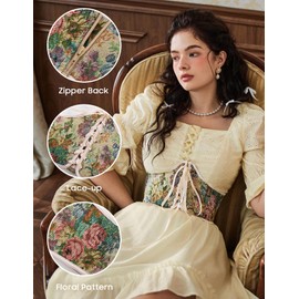 Scarlet Darkness Women's Corset Waist Belts Floral Lace Up Renaissance Corset Waist Belt Apricot 6