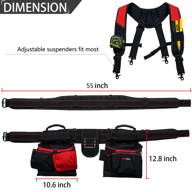 KUNN Tool Belt with Suspenders - Pro Framer Belt/Suspenders Combo