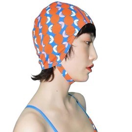 XGOPTS Swimming Cap, Cloth, Large, With Chin Strap, Prevents Shedding, Women's, Supports Long Hair, Ear Protection, Pool Hat, Beach Bathing, Hot Springs, Orange