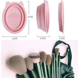 Makeup Brushes Set with Washing Tool, Professional Premium Synthetic Foundation Brush Makeup Green, Face Contour Brush Blending Powder Blush Makeup Brush Set for Girl (13 Pcs Green)