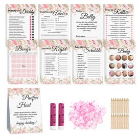 cidobi Pink Floral Baby Shower Games, Baby Shower Game Card Set, Include Baby Bingo, Prediction and Advice, The Price is Right, Mommy's Belly 8 Games, Suitable for Girls Baby Shower Party Decoration