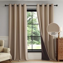 FMFUNCTEX 100% Brown Blackout Curtains for Bedroom, Linen Textured Solid Geometric Weave Curtains 84 Inches Long Thermal Insulated Curtains Living Room, Black Out Drapery Grommet 2 Panels