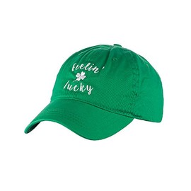 D&Y St. Patrick's Day Embroidered Quote Lucky Clover Low Profile Baseball Cap, Lucky, Green
