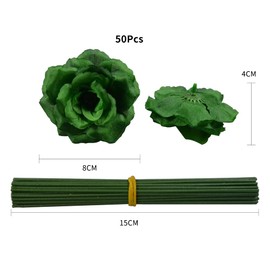 Rose Head Flowers with Stem,50 Dark Green Artificial Flowers,Used for Wedding Decoration DIY Handmade Flowers Silk Fake Rose 3 Inches and 6 Inches Stem Decorations