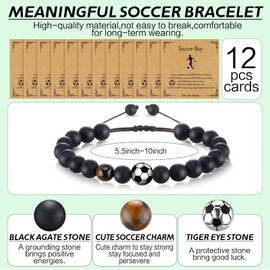 Loetere 12 Set Sport Adjustable Beaded Bracelets Gifts Football Softball Soccer Volleyball Golf Basketball Hockey Bracelets Stuff for Women Men Adjustable Beaded Bracelets Cards(Soccer,Black)