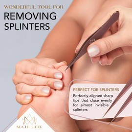 Majestic Bombay Professional Stainless Steel Slant Tip Tweezers for Men and Women - The Best Precision Eyebrow Tweezers for Shaping Eyebrows and Hair Removal, Rose Gold