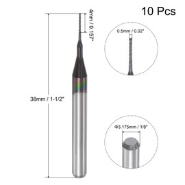 sourcing map End Mill CNC Router Bits, 0.5mm x 4mm 1/8" Shank Diamond Film Coated Carbide Engraving Bit Milling Cutter Right Hand for PCB Plastic Fiber Wood 10pcs
