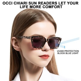 OCCI CHIARI Large Sunglasses Readers for Women 2.25 Reading Sunglasses with magnification Outdoor UV400(1.0 1.25 1.5 1.75 2.0 2.25 2.5 2.75 3.0 3.5) Square Lady