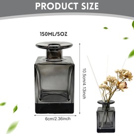 150ML/5OZ Square Grey Glass Diffuser Bottles Empty Refillable Vintage Diffuser Jars Decorative Aromatherapy Containers for Home Office(Excluding Aromatherapy Sticks)