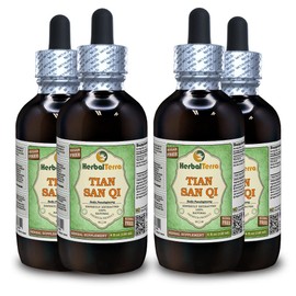 Tian San Qi (Radix Pseudoginseng) Glycerite, Organic Dried Roots Alcohol-FREE Liquid Extract (Brand name: HerbalTerra, Proudly made in USA) 4x4 fl.oz (4x120 ml)