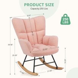 Elevon Rocking Chair Nursery, Teddy Upholstered Glider Rocker with High Backrest, Reading Chair Modern Rocking Accent Chairs Glider Recliner for Living Room, Nursery, Bedroom