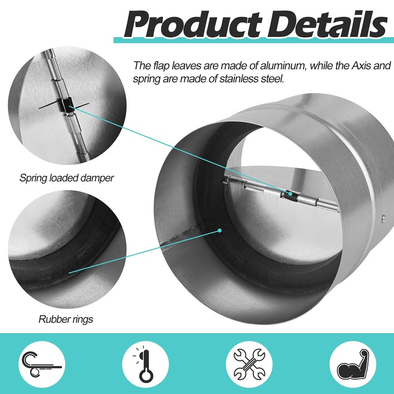 4 Inch Draft Blocker Backdraft Damper Duct Draft Stopper One-Way