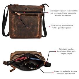 Real Leather Purse for Women Crossbody Bag Travel Shoulder Handbag Small Vintage Pocketbook, Cognac Crazy Horse, Crossbody