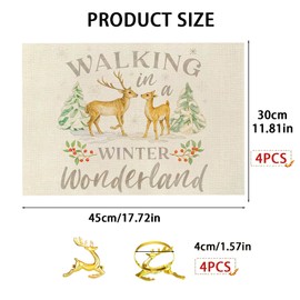 Place Mat Christmas, Linen Placemats, Table Runner, Winter Christmas Tablecloth, Christmas Decoration Table Decoration, for Dining Table, Kitchen, Party, Winter Decoration, Washable, 45 x 30 cm