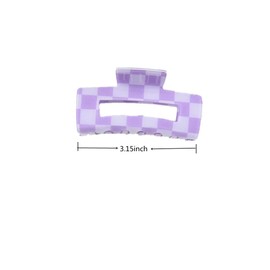 YOEMAYUNER 3.15" Nonslip Checkered Claw Clips for Women: Strong Hold Rectangle Jaw Barrettes, Thick Hair Accessories (1PC Purple)