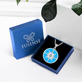 Eusense Opal Necklace Compass Necklace for Women Men 925 Sterling Silver Compass Jewelry Pendant Moissanite Crystals Blue Opal Pendant Necklace Gifts for Her Him Birthday Anniversary Lover