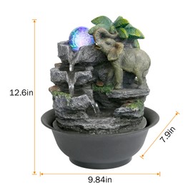 BEAMNOVA Tabletop Fountain,Relaxation Water Feature Feng Shui Indoor Fountain of Elephant Sculpture with Colorful Spinning Ball for Home Office Desktop Décor
