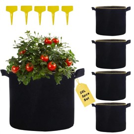 Zyluniy Pflanzsack 20L 5 Stück mit 5 Pflanzenetiketten, kartoffelsack zum Pflanzen mit Griff, pflanztaschen für draußen, Ideal für Kartoffeln, Blumen, Obst, Tomaten pflanzsäcke