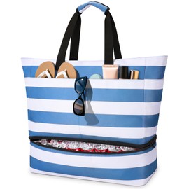 Vewaci Beach Bag with Cooler, Beach Bags Waterproof Sandproof for Women Men, 49L Extra Large Beach Tote Swim Pool Bag with Zipper and Wet Compartment for Family/Gym/Travel/Vacation Essentials (Blue)