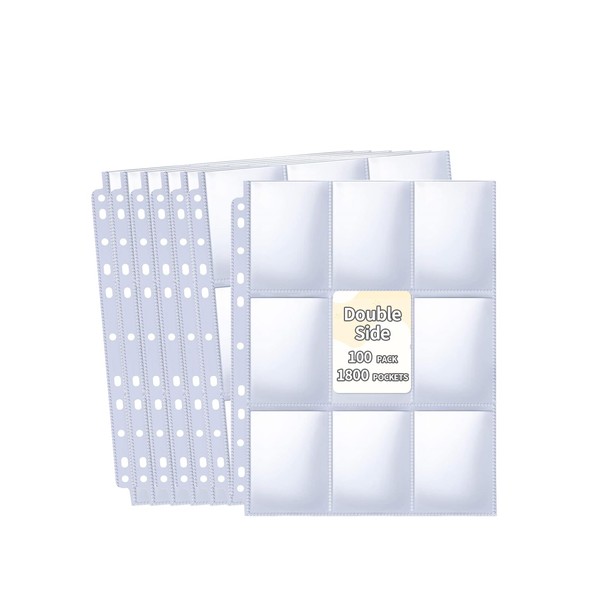 SUSWIM 100 Pack Trading Card Sleeve,Holds 1800,Double-Sided Pages Sleeves 9-Pocket,11