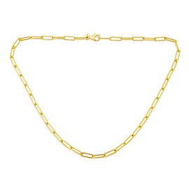 Solid Strong Yellow 14K Gold Over .925 Sterling Silver Modern Paper Clip Link Chain Necklace for Women Teenagers Made in Italy 14.16, 18, 20 Inches 3.5-4 mm, Silver Gold, No Gemstone