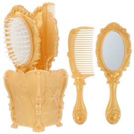 Beavorty 5pcs Vintage Hand Mirror Comb Set Makeup Vanity Mirror Comb Hair Brush Set Detangling Hair Brush Rat Tail Comb with Comb Holder Golden Womens Wallet Womens Wallet