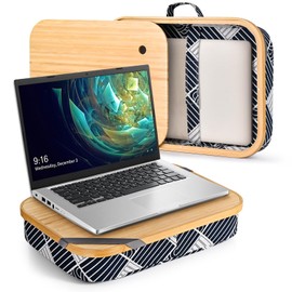 Mayjoy Bamboo Lap Desk with Storage, Cover Removable Lap Desk for Lap, Computer Laptop Stand on Lap, Work on Bed or Couch, Write or Draw on Your Lap (Black Wave)