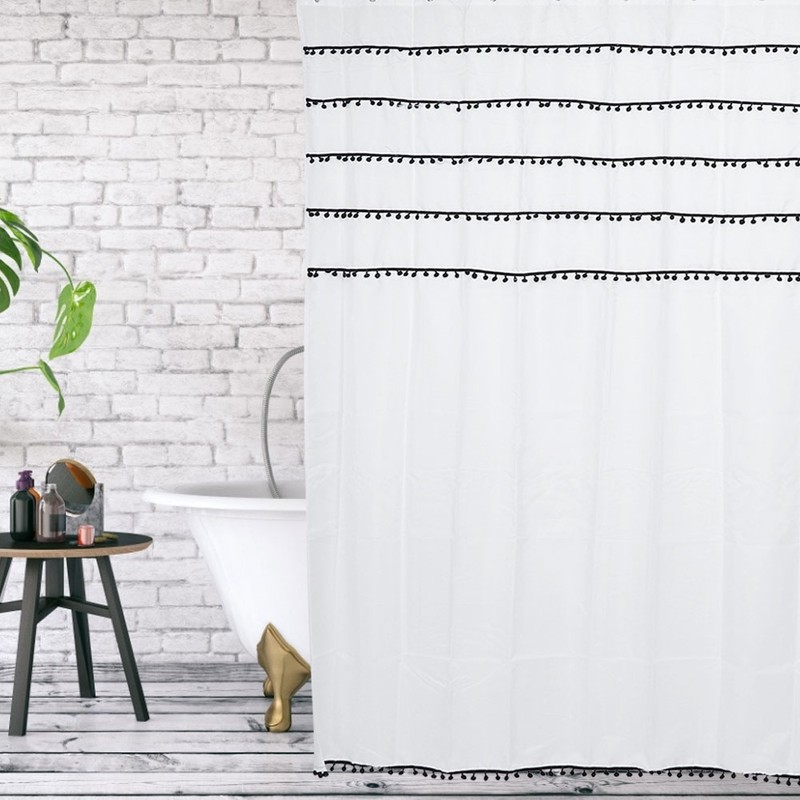 Elegant Black and White Polyester Bathroom Shower Curtain Waterproof Mildew