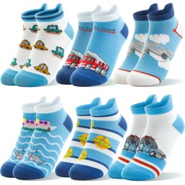 Welwoos Kids Boys Ankle Socks No Show Low Cut Funny Cute Cartoon Novelty Cotton Socks 6 Pairs Gifts Stocking Stuffers for Boys Kids(Blue Car,5-8 Y)