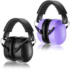 ProCase 2 Pack Noise Reduction Ear Muffs, SNR 32dB Noise Cancelling Headphones for Adults Kids Autism, Adjustable Sound Proof Hearing Protection Safety Earmuffs for Work Shooting Mowing -Black/Purple