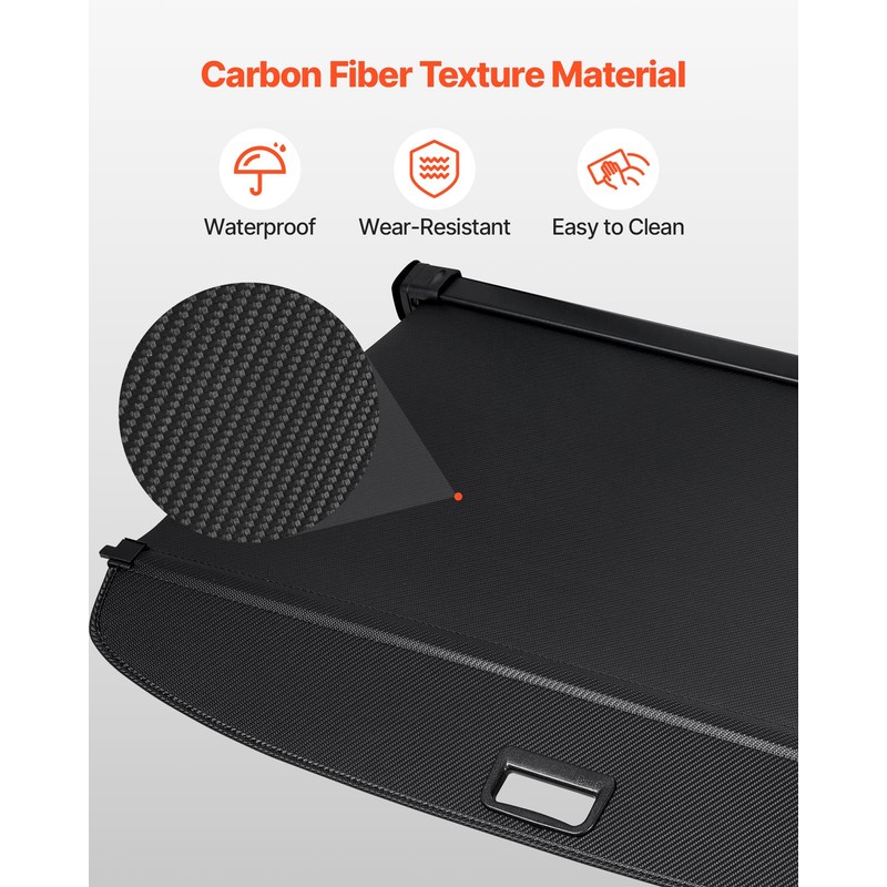 VEVOR Retractable Cargo Cover, Upgraded Carbon Fiber Texture Trunk Cover,