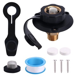 RV City Water Inlet with Check Valve, Anti-Backflow 3/4" NH Female to 1/2" NPT Male Camper Fresh Water Fill Inlet Water Hose Connector Connection Replacement Parts with Dust Cover for Trailer Marine