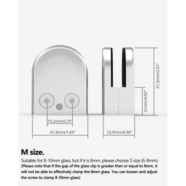 Glass Clamps, ROFMAPLE 8 PCS Stainless Steel 304 Glass Clamps Adjustable 8-10mm (5/16 – 25/64 Inch) Glass Bracket Flat Back for Balustrade Staircase Handrail ‎Silver