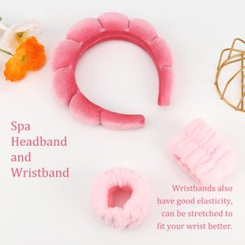 DRESHOW Spa Headband for Washing Face Wristband Set Sponge Soft Terry Cloth Makeup Skin Care Non-Slip Headband for Women