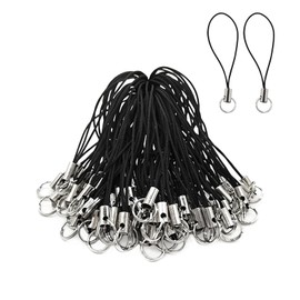 Medsuo 100pcs Replacement Straps with Split Ring, Cell Phone Charm Straps, Phone Charm Lanyard Split Ring Strap Lariat for Hanging DIY Phone Charms, USB Flash Drive Keychain (Black)