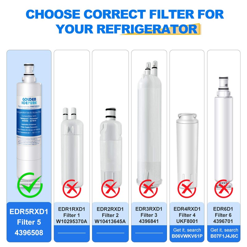 GOLDEN ICEPURE 4396508 Replacement EDR5RXD1, EveryDrop Filter 5, 4392857, 4396510,