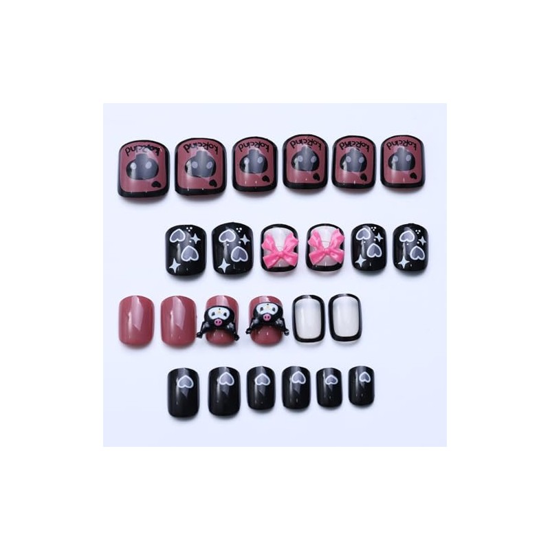 Handmade Nail Tip, Long Almond, Stiletto False Nails, Pink, Black,